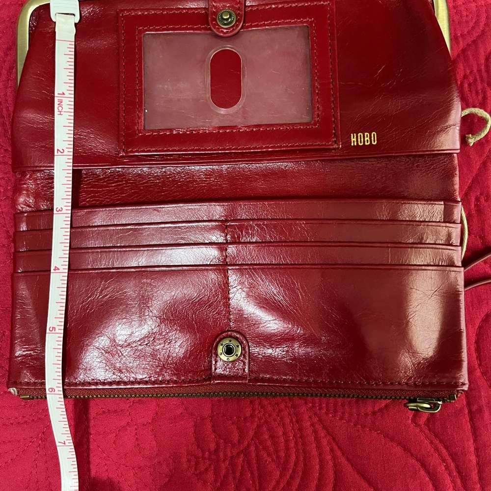 HOBO Red Wallet with Zipper Closure and Smooth Leather Finish. - Picture 8 of 10